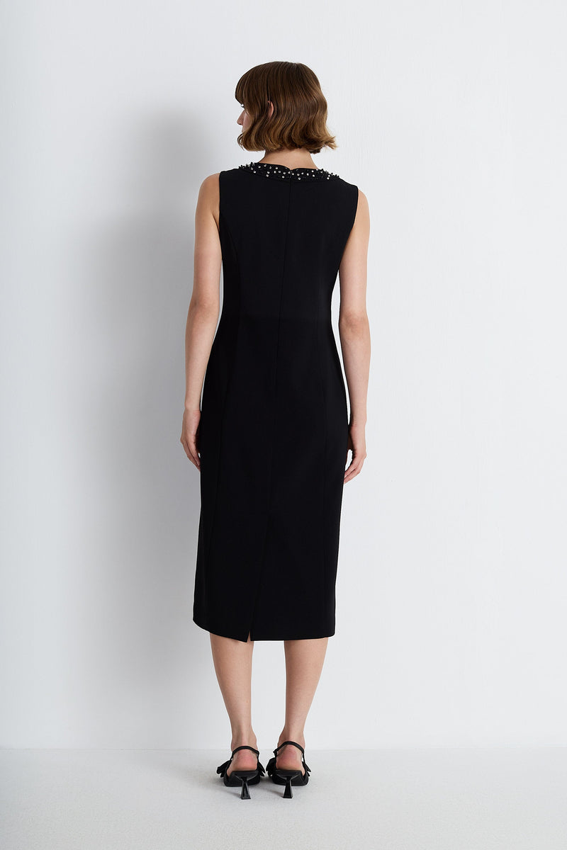 Nean Embellished Neckline Midi Dress Black