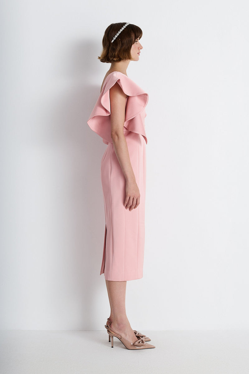 Nean Ruffle-Sleeve Midi Dress Blush