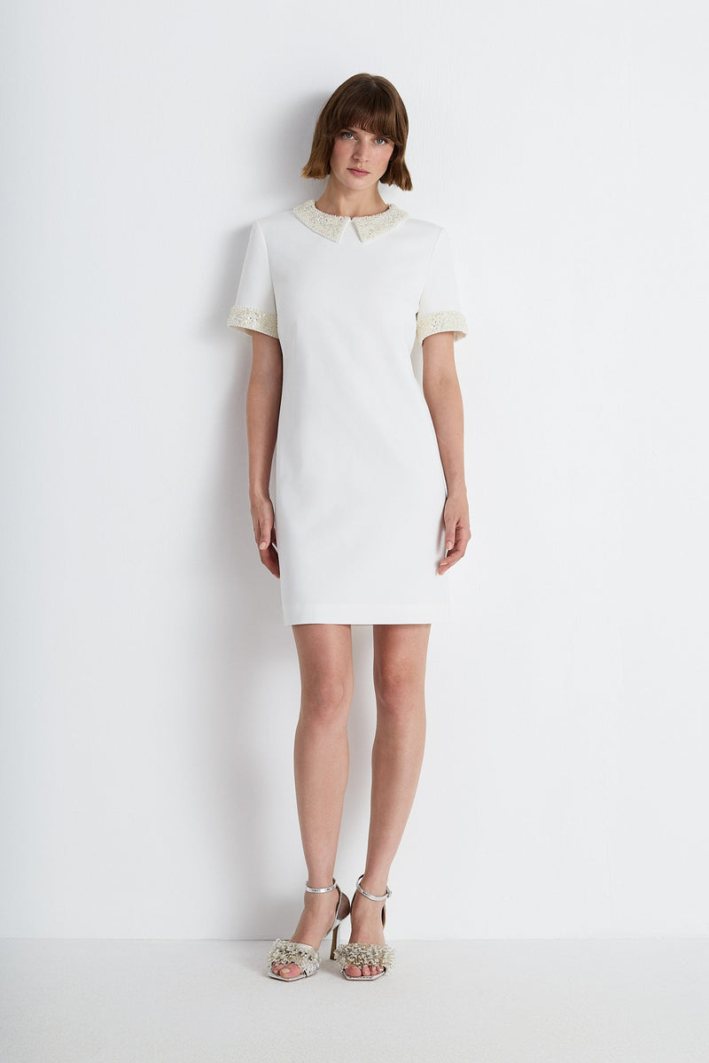 Nean Embellished Collar Mini Dress White