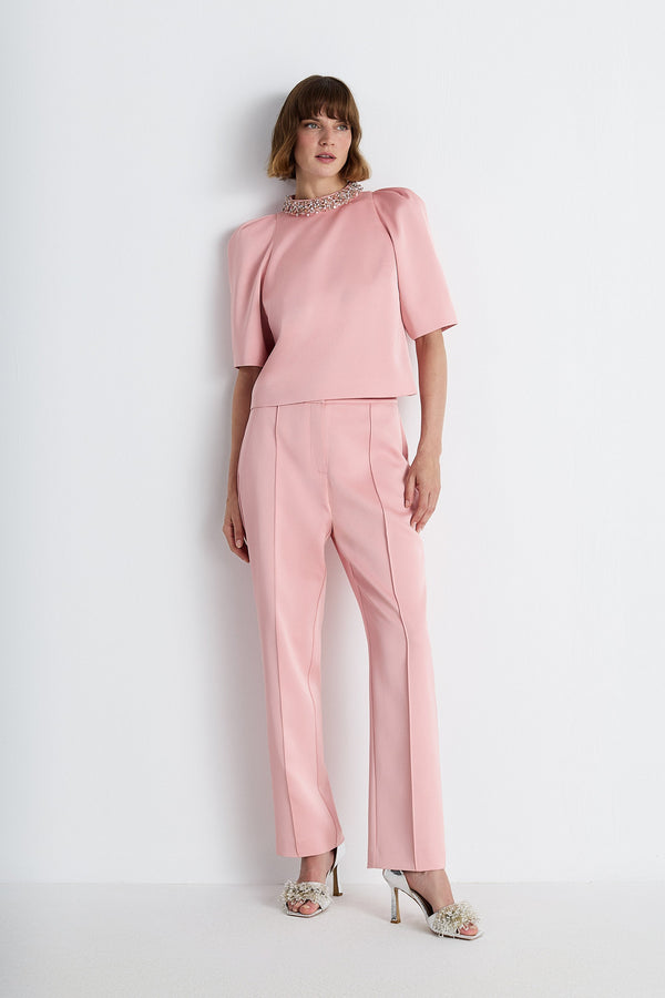 Nean Tailored Straight-Leg Trousers Nude
