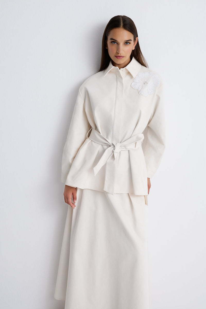 Nean High-Waist A-Line Maxi Skirt
 Ecru