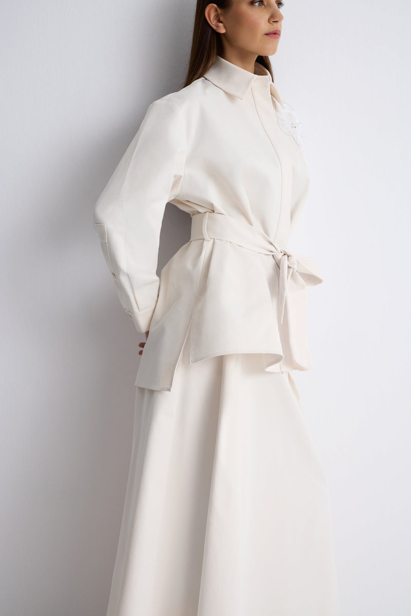 Nean Embellished Flower Detailed Jacket Shirt
 Ecru