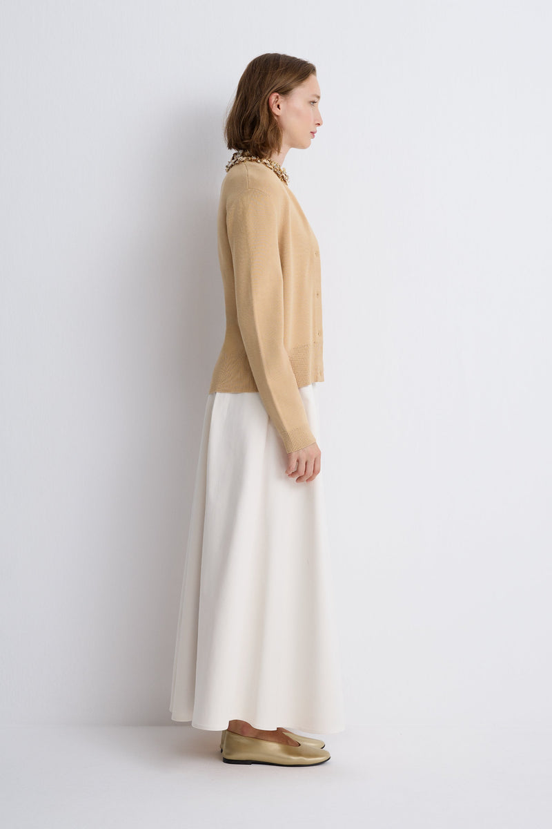 Nean Embellished Neckline Tricot Cardigan
 Beige