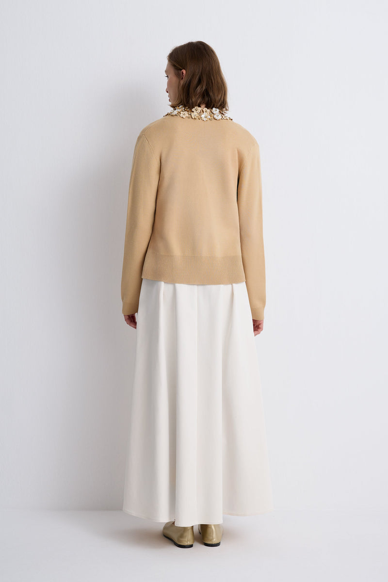 Nean Embellished Neckline Tricot Cardigan
 Beige