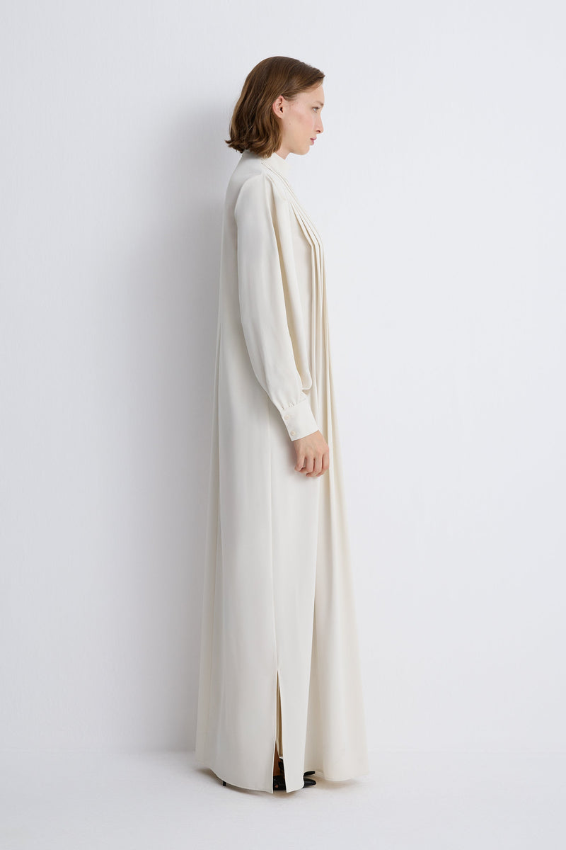 Nean Pleated Long Sleeve Dress Off White