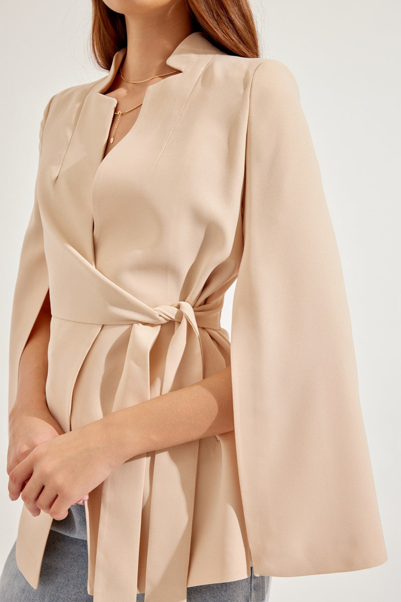 Setre Sleeve Detailed Jacket With Tie Detail Beige