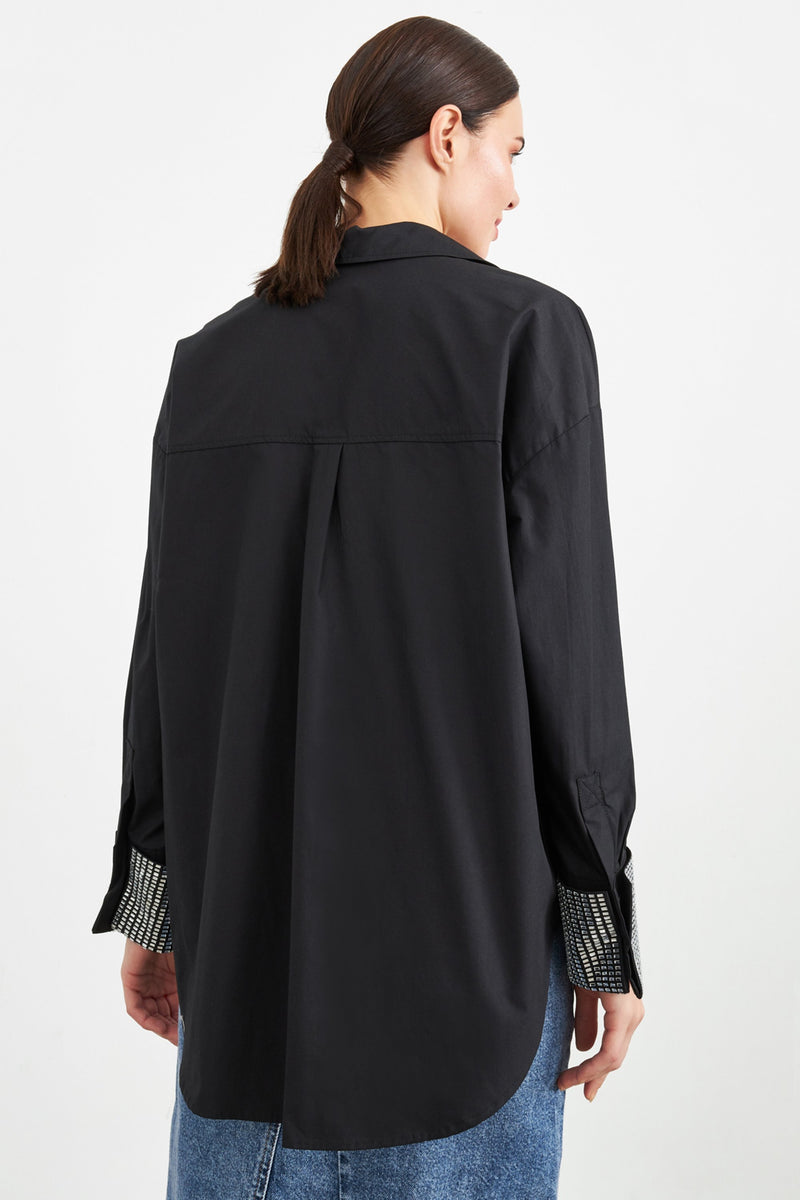 Setre Stone Detailed Long Sleeve Shirt Black