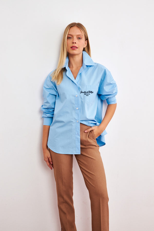Setre Text Embroidered Solid Shirt Blue