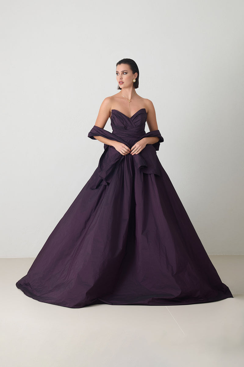 Setre Strapless Dress With Ribbon And Shawl Detail On Neck Purple