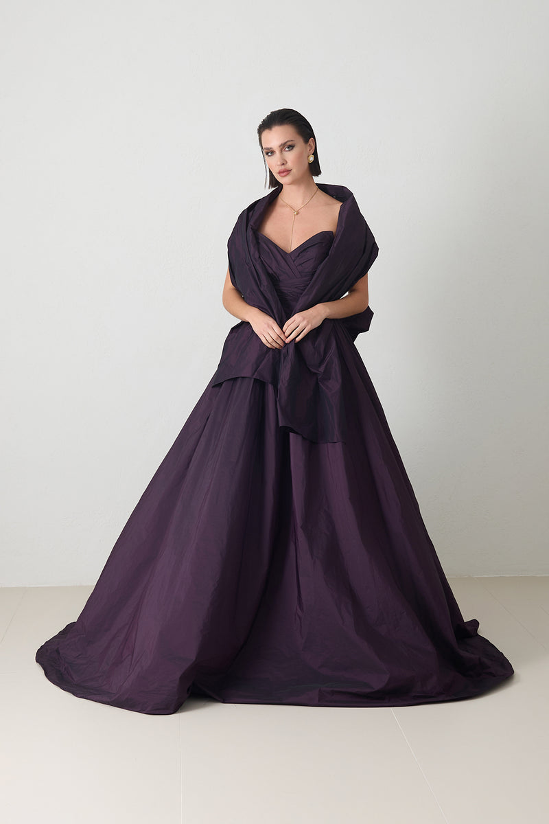 Setre Strapless Dress With Ribbon And Shawl Detail On Neck Purple