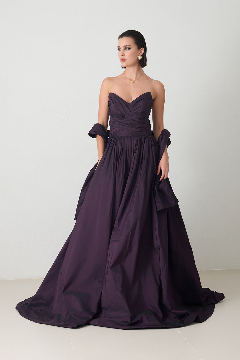 Setre Strapless Dress With Ribbon And Shawl Detail On Neck Purple