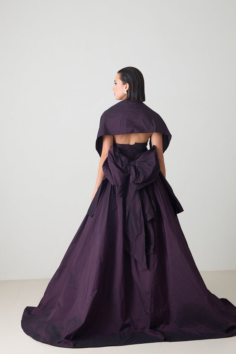 Setre Strapless Dress With Ribbon And Shawl Detail On Neck Purple