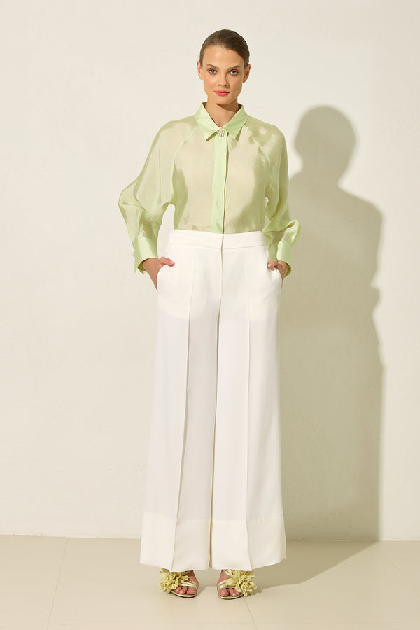 Setre Wide Leg Trousers With Slit Detail On Hem Ecru