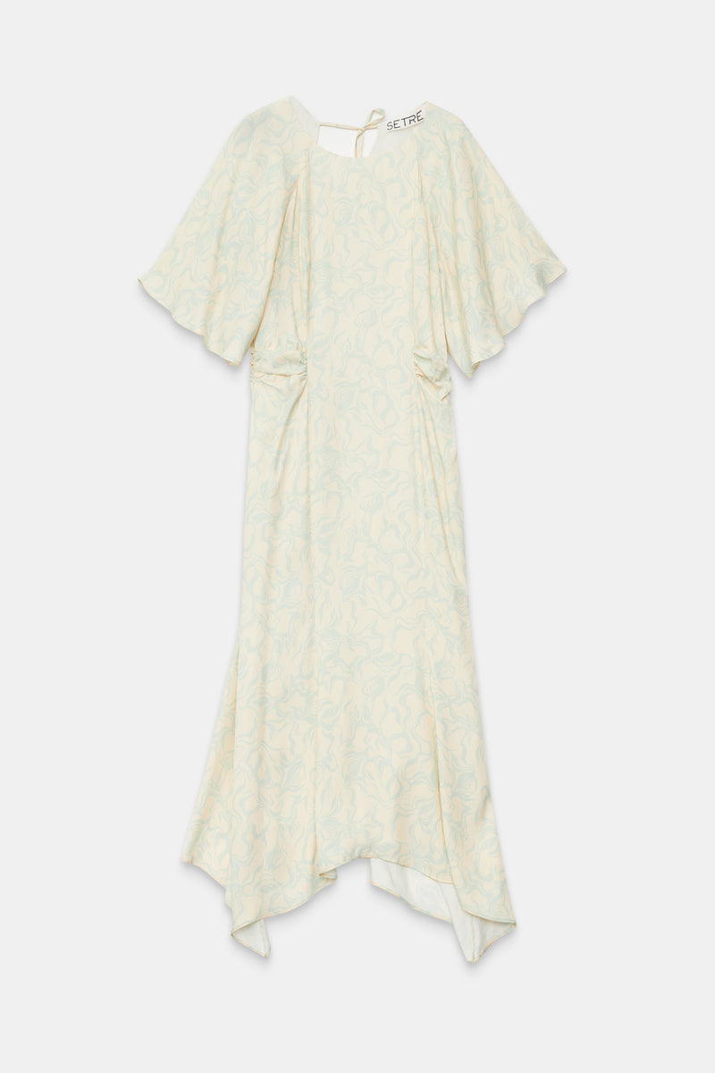 Setre Waist And Sleeve Detailed Patterned Dress Beige