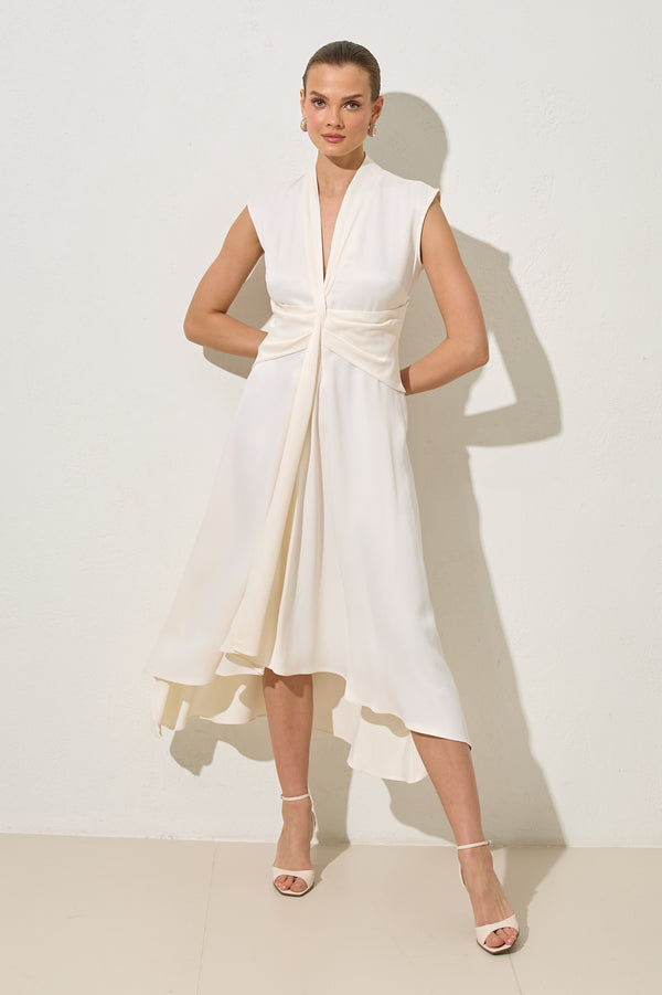 Setre Waist Detailed Midi Sleeveless Dress Cream