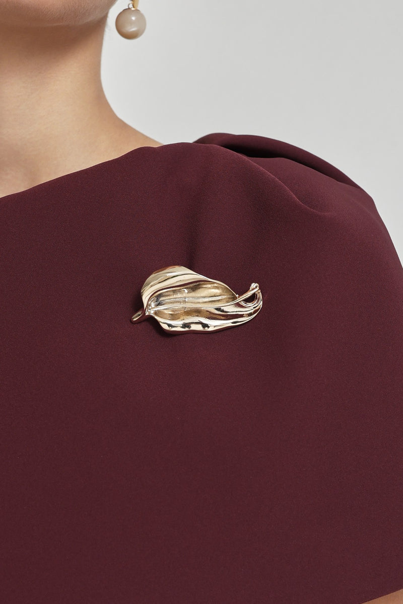 Setre Collar Detailed Full Cut Midi Length Dress Burgundy