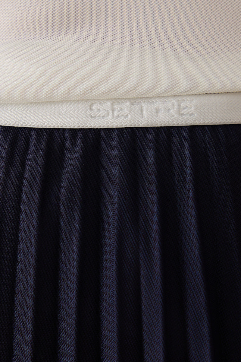Setre Contrast Waist Pleated Skirt Navy