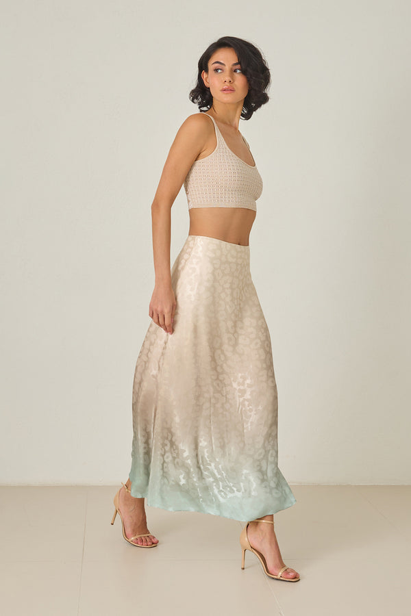 Setre Full Cut Patterned Midi Length Skirt Beige