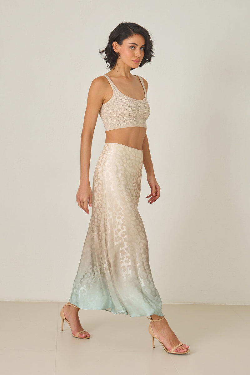 Setre Full Cut Patterned Midi Length Skirt Beige