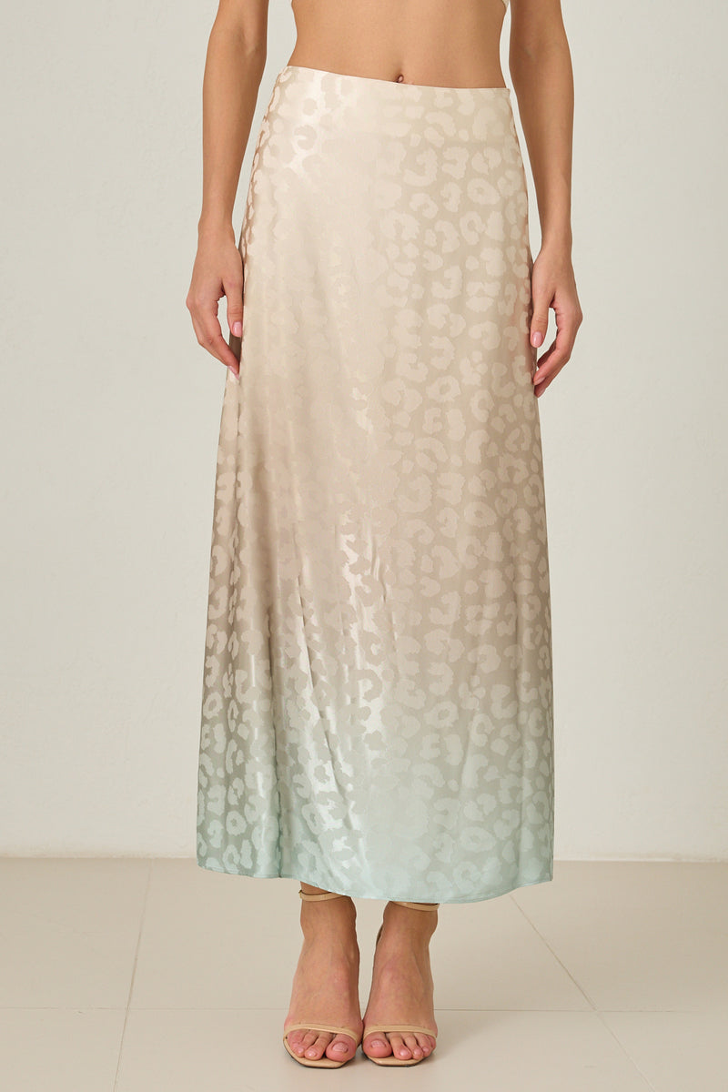 Setre Full Cut Patterned Midi Length Skirt Beige