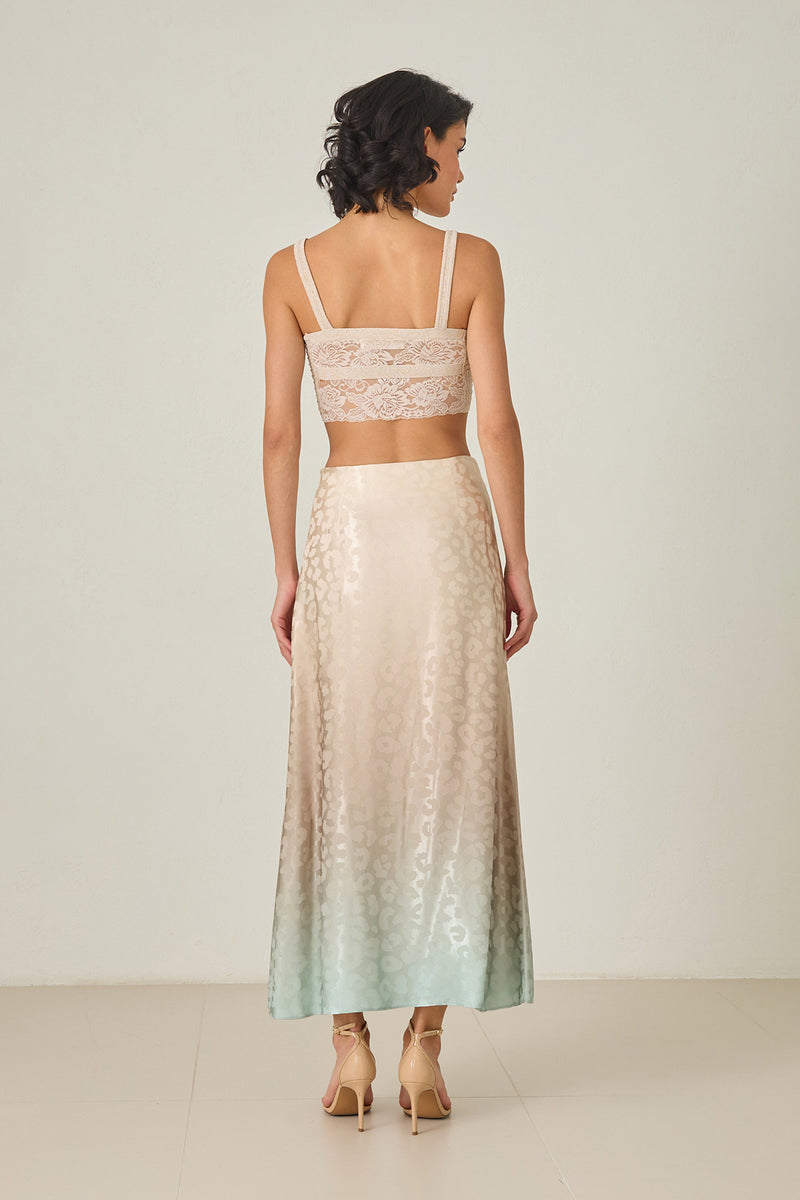 Setre Full Cut Patterned Midi Length Skirt Beige