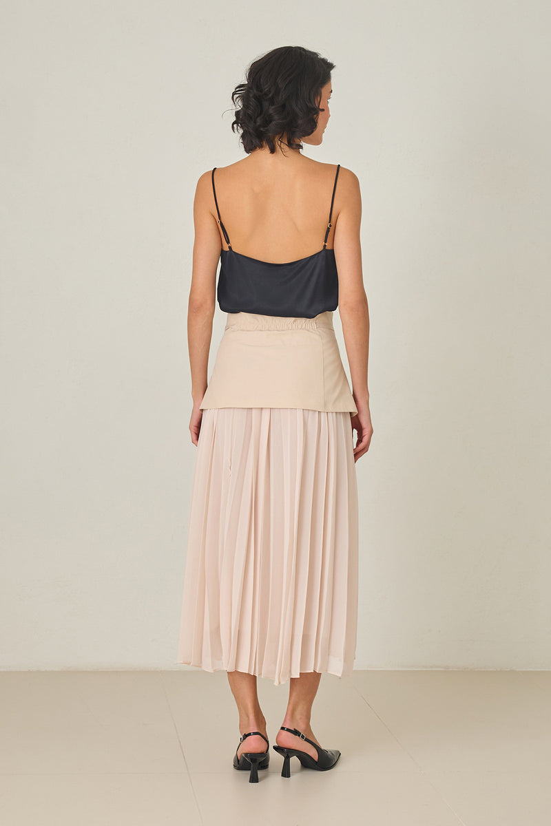 Setre Pleated With Zippered Tie Detailed Long Skirt Beige