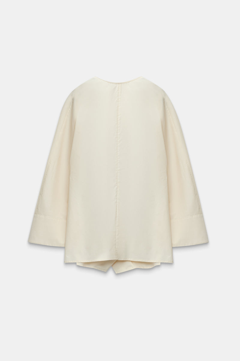 Setre V Neck Gathered Detail Cotton Shirt Cream