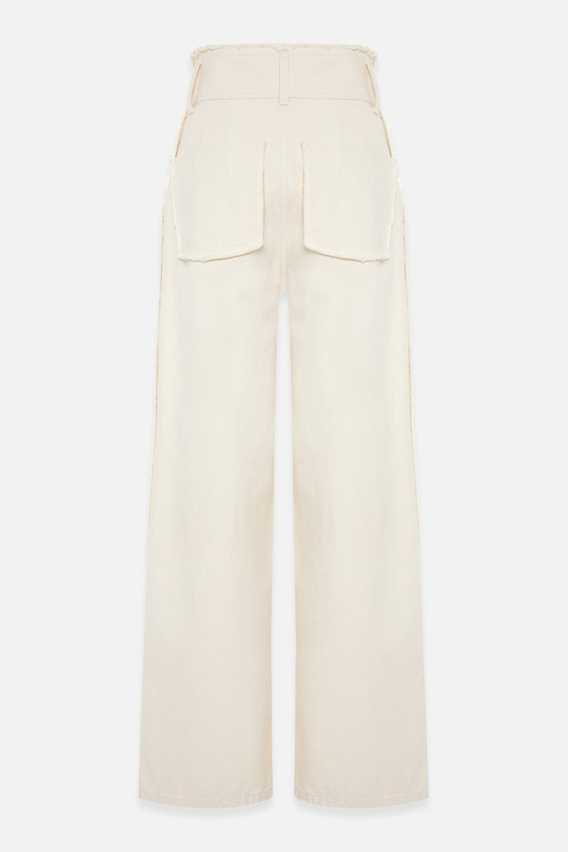 Setre Cotton Waist And Pocket Detailed Relaxed Fit Trousers Beige