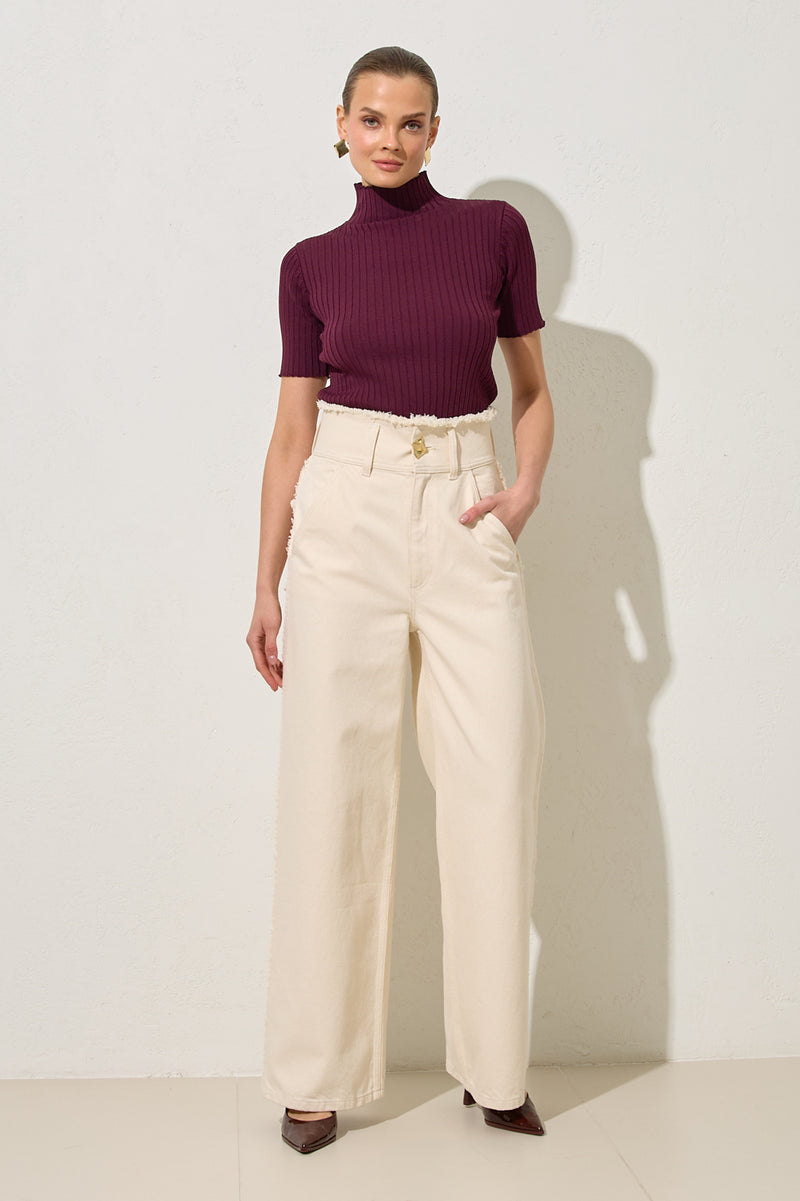 Setre Cotton Waist And Pocket Detailed Relaxed Fit Trousers Beige