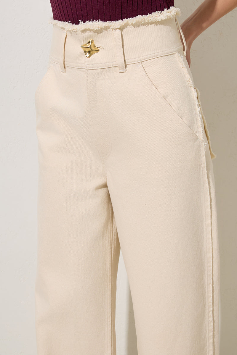 Setre Cotton Waist And Pocket Detailed Relaxed Fit Trousers Beige