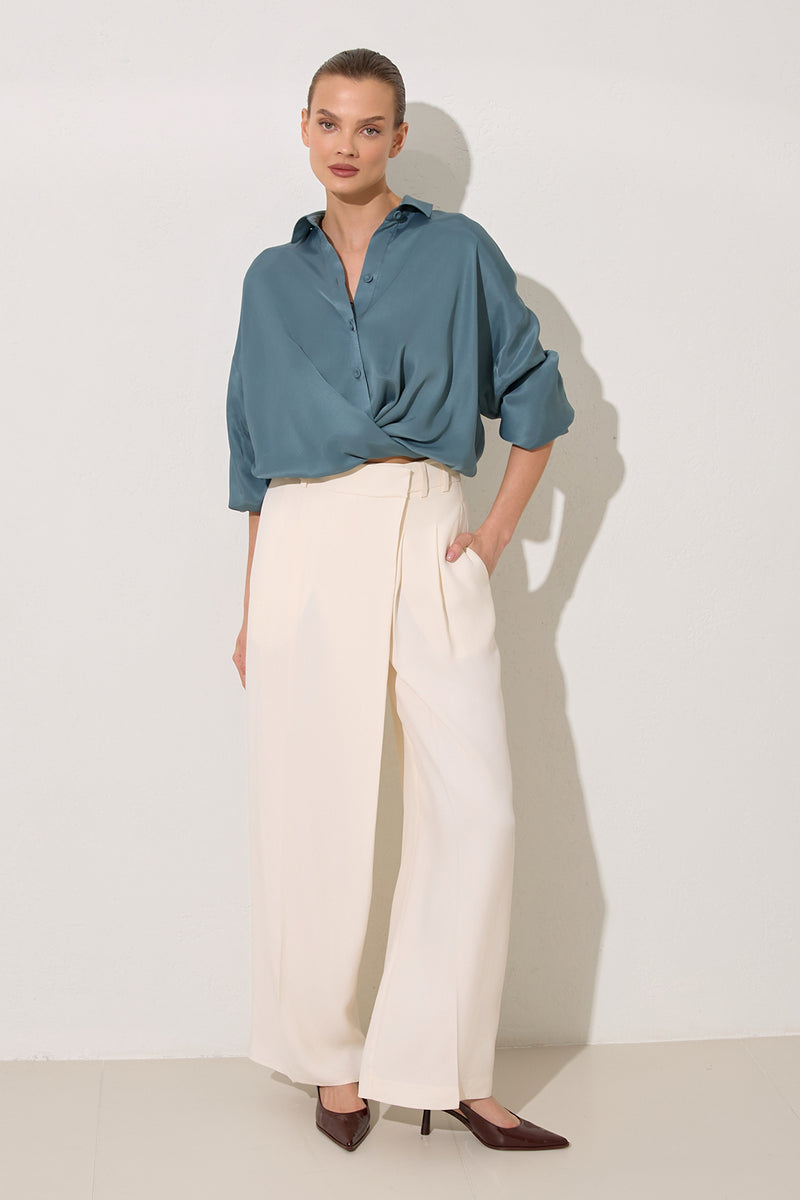 Setre Front-Overlap Detailed Trousers Cream