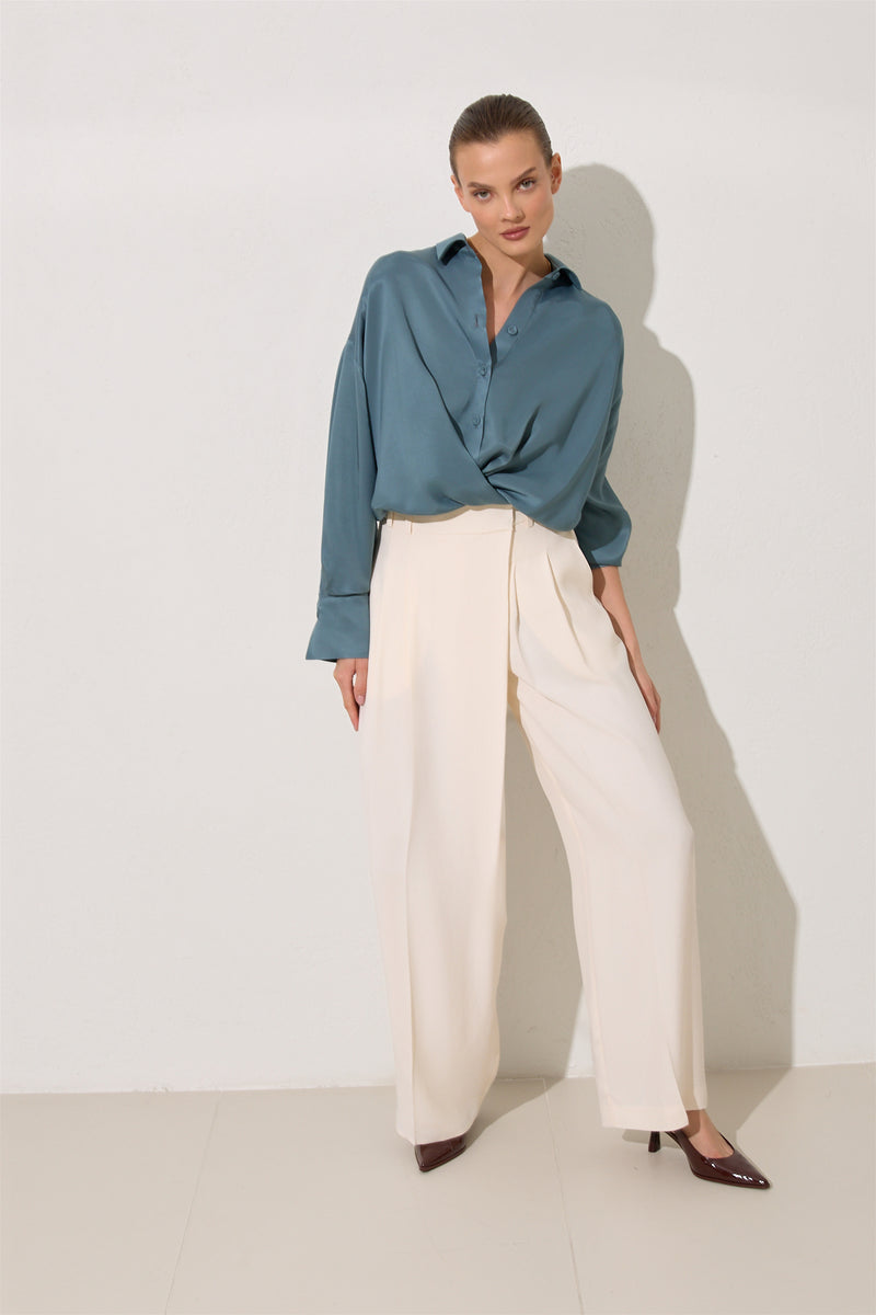 Setre Front-Overlap Detailed Trousers Cream
