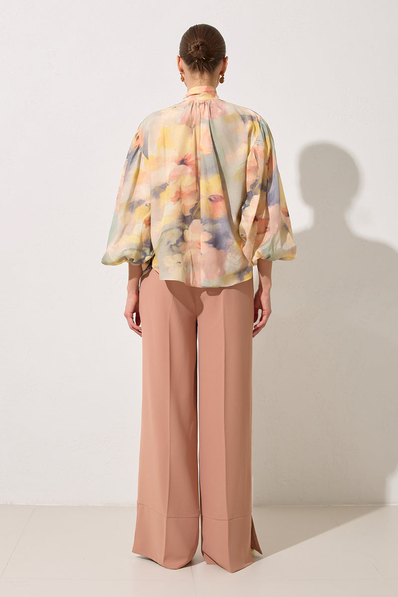 Setre Neck Tie Detailed Long Sleeve Patterned Blouse Mint