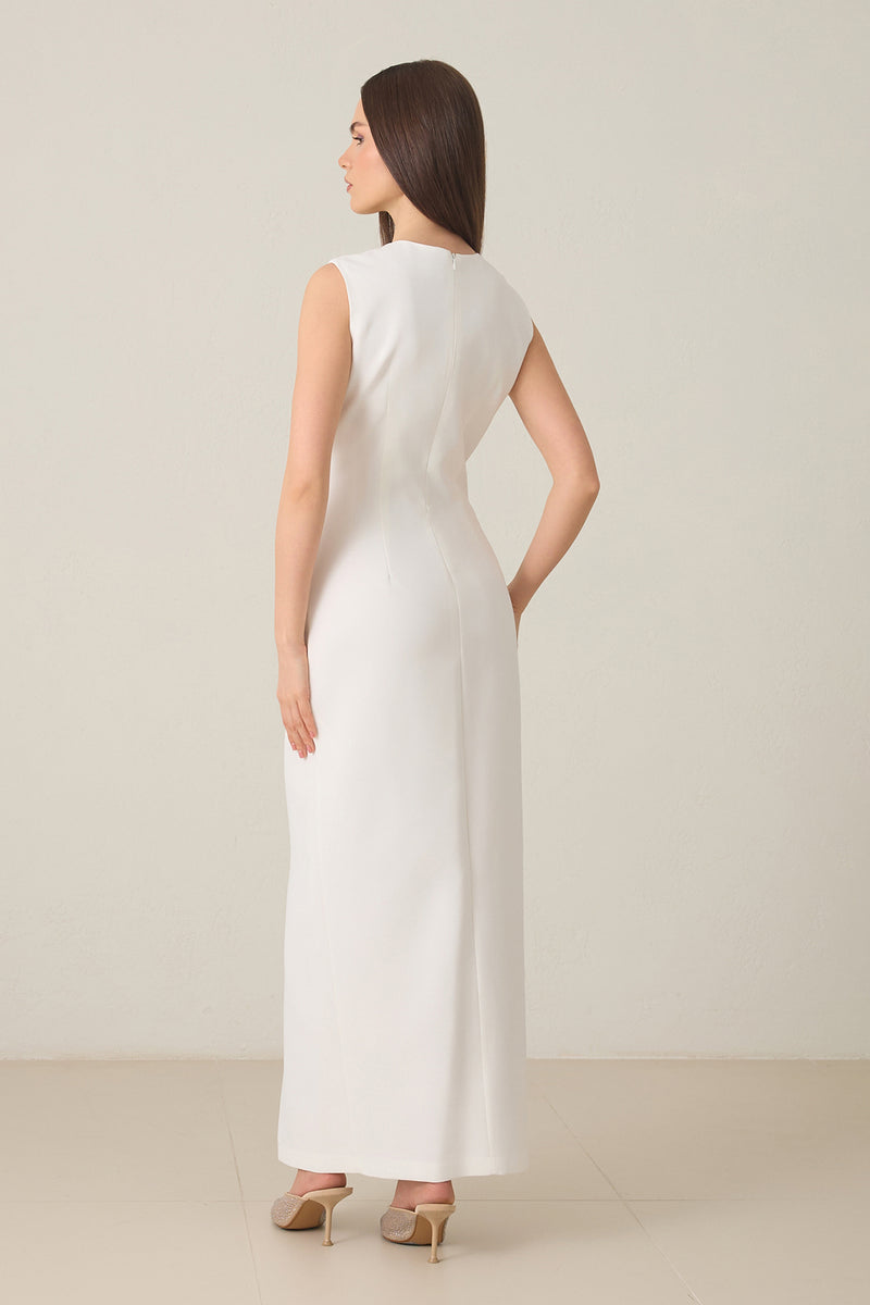 Setre Low-Cut Bow Detail Sleeveless Dress Ecru