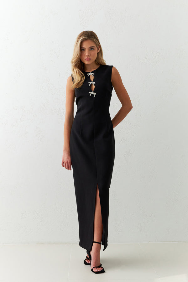 Setre Low-Cut Bow Detail Sleeveless Dress Black