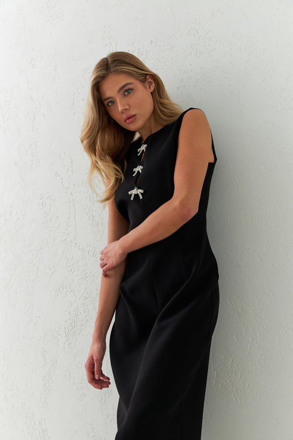 Setre Low-Cut Bow Detail Sleeveless Dress Black