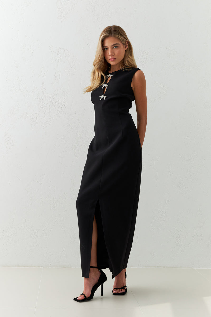 Setre Low-Cut Bow Detail Sleeveless Dress Black