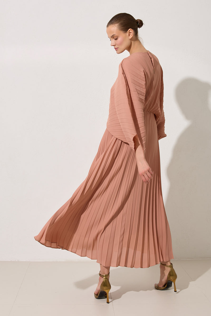 Setre Front-Keyhole Pleated Dress Salmon