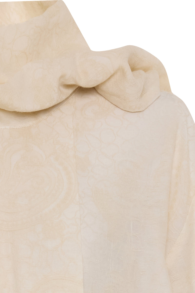 Setre Collar Lace Detailed Patterned Dress Light Yellow