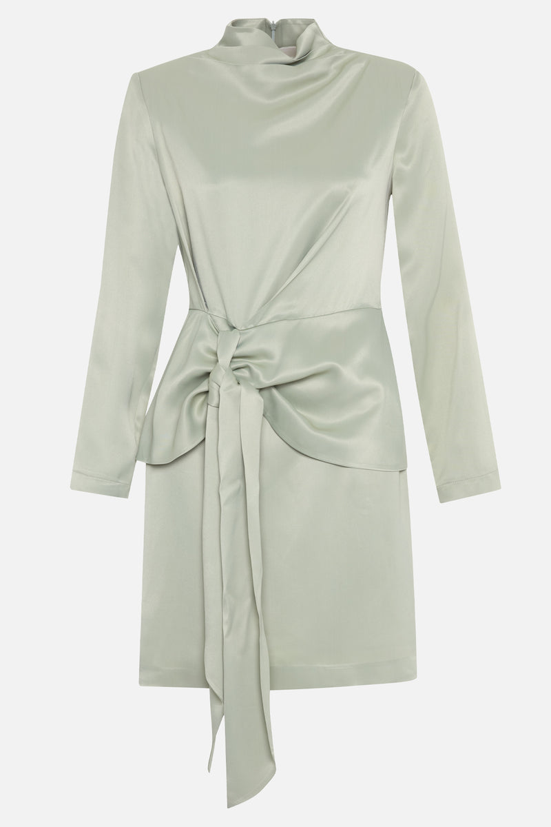 Setre Tie Detailed Turtleneck Long Sleeve Mini Dress Light Green