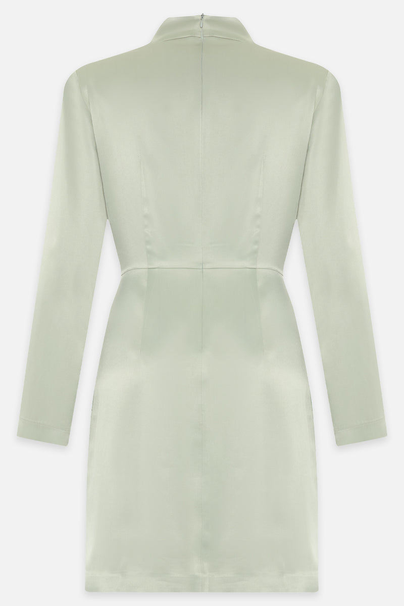 Setre Tie Detailed Turtleneck Long Sleeve Mini Dress Light Green