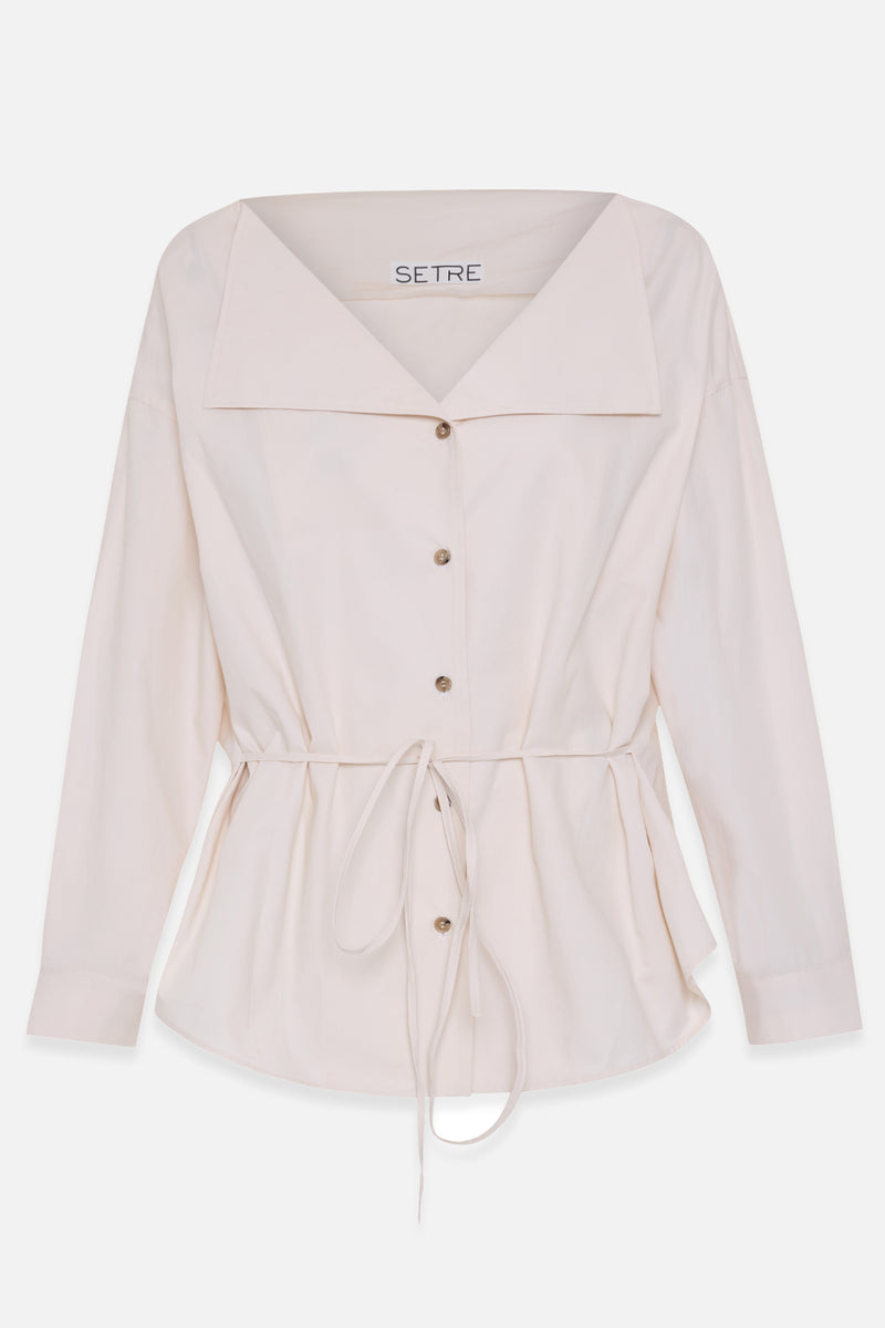 Setre Wide Collar With Tie Detail Shirt Cream