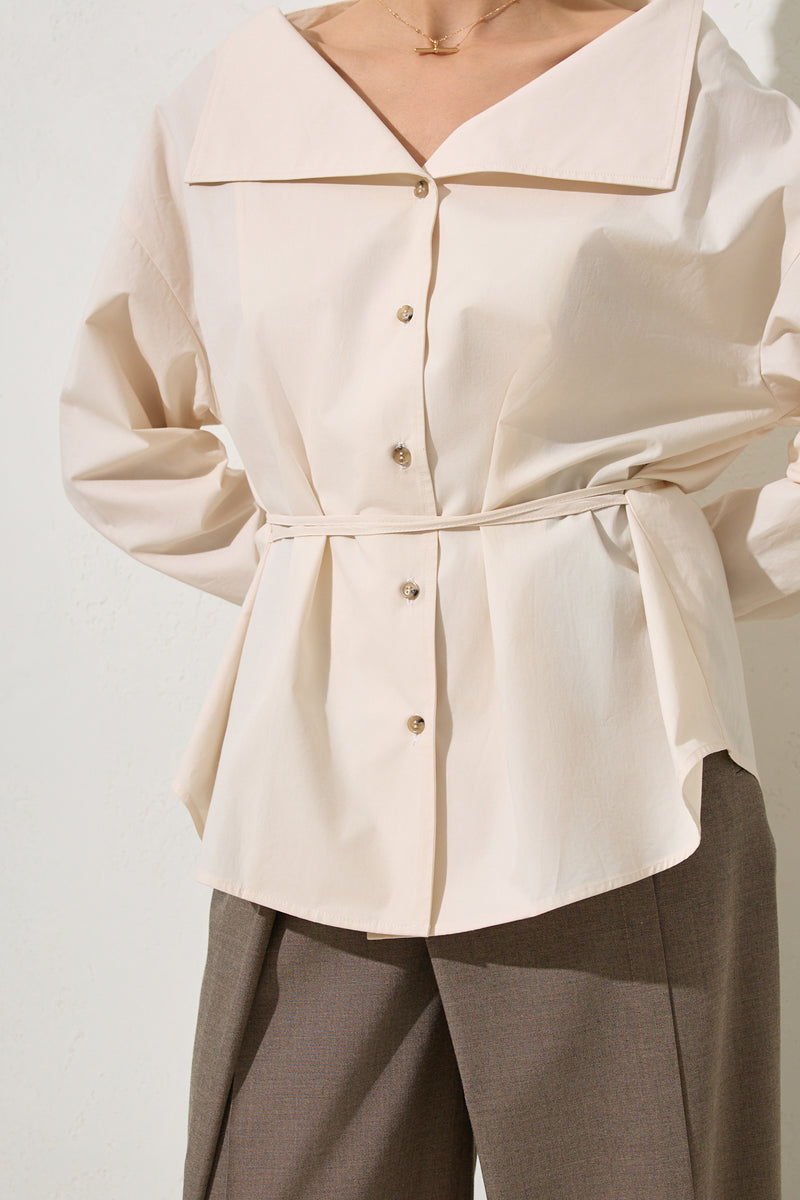 Setre Wide Collar With Tie Detail Shirt Cream
