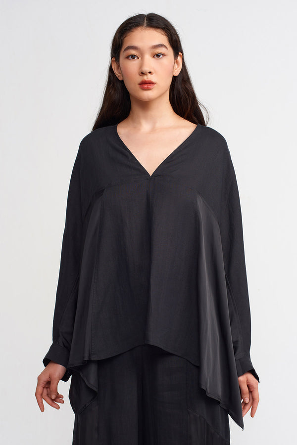 NU Linen Mix Satin Blouse Black