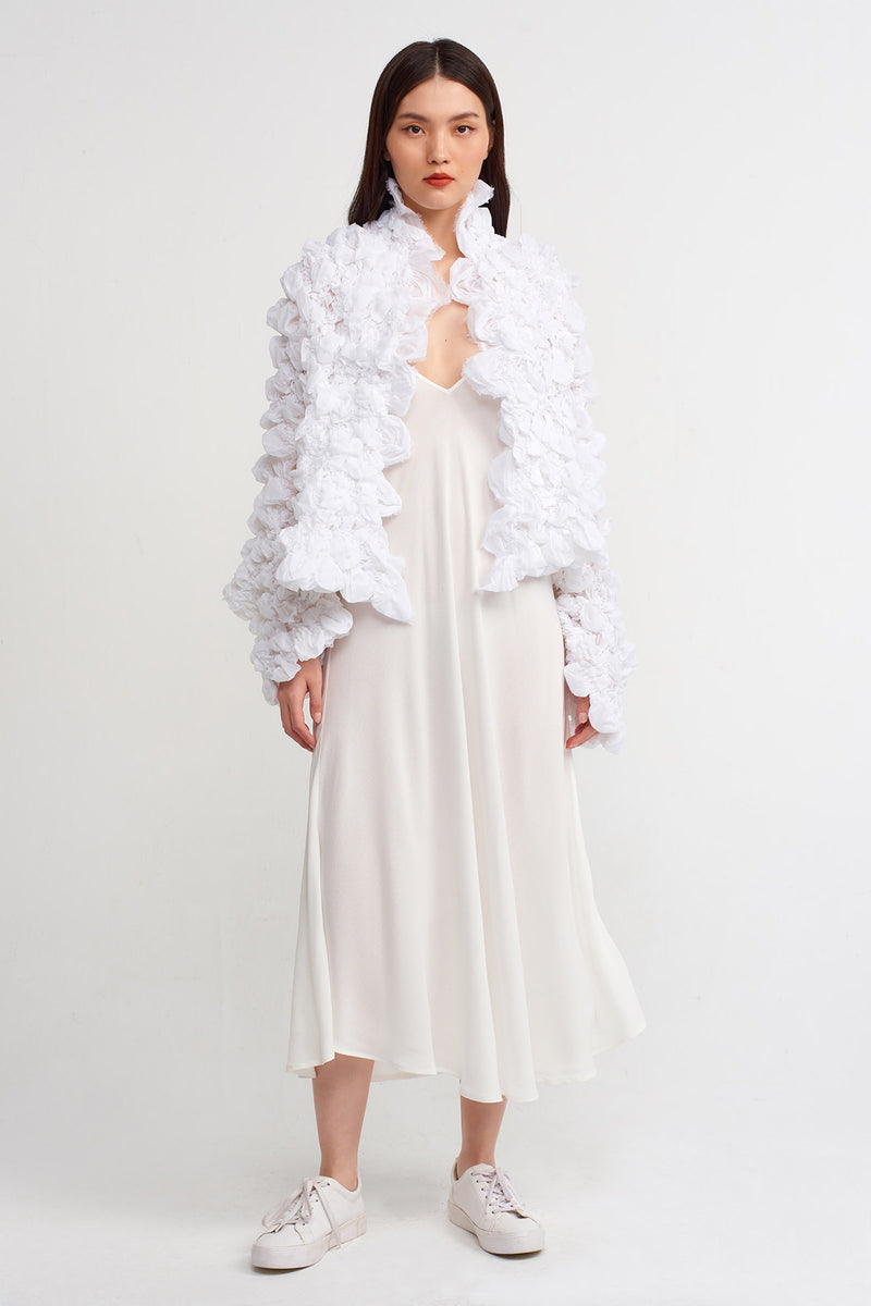 NU Elastic Embroidery Short Jacket Off White
