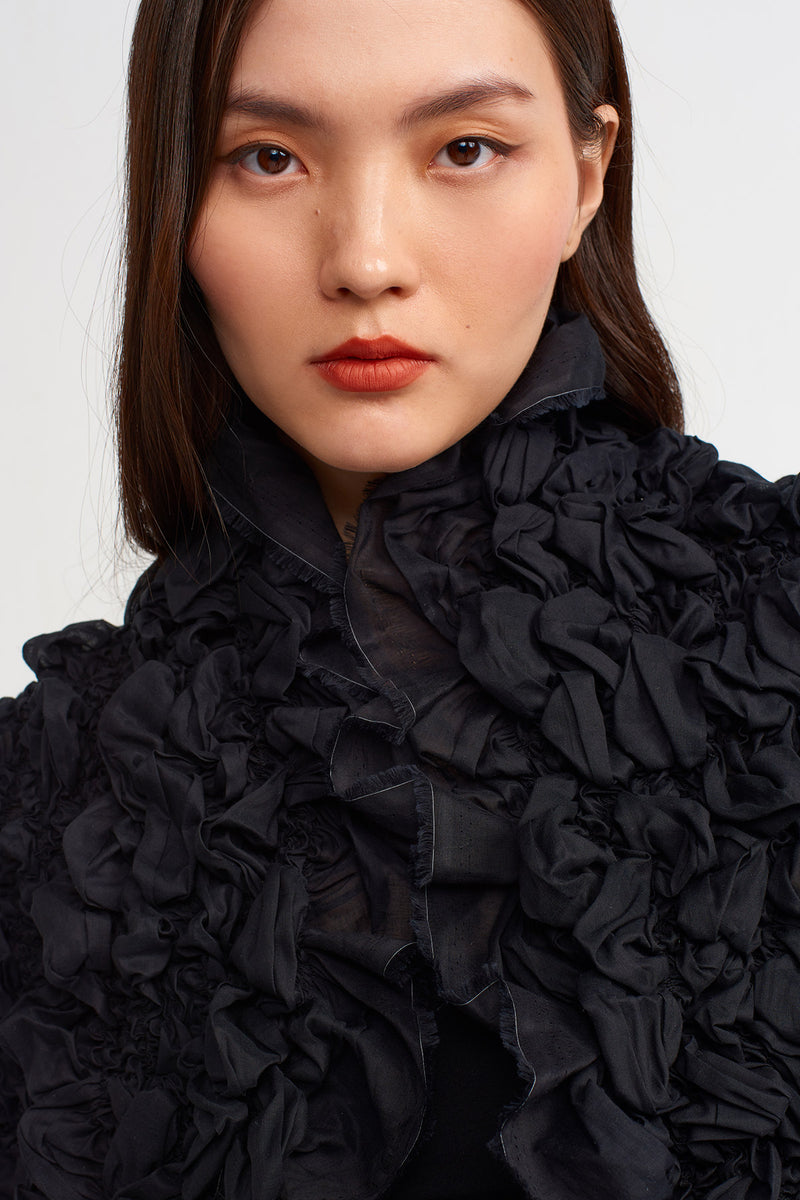 NU Elastic Embroidery Short Jacket Black