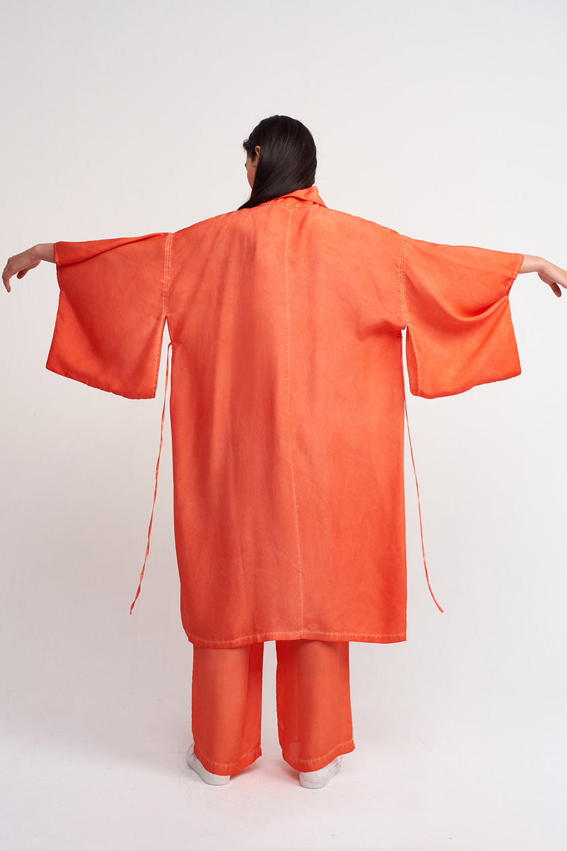 NU Silk Midi Kimono Outerwear  Orange