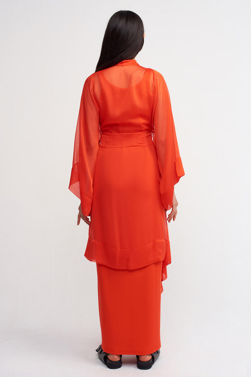 NU Solid Chiffon Kimono Outerwear Orange