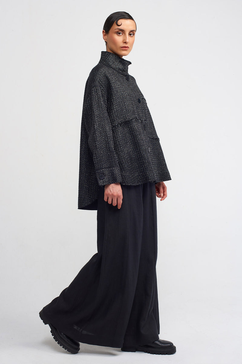 NU Straight Collar Jacquard Shirt Black