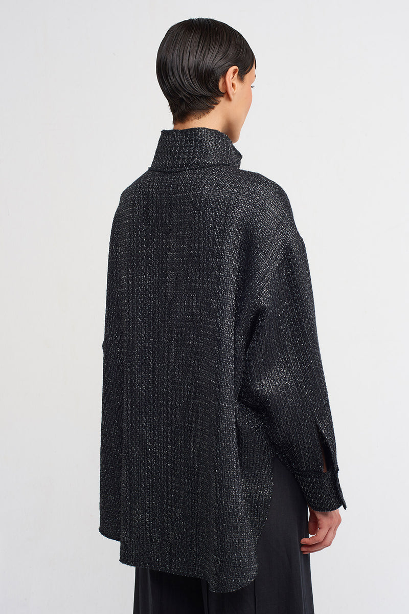 NU Straight Collar Jacquard Shirt Black